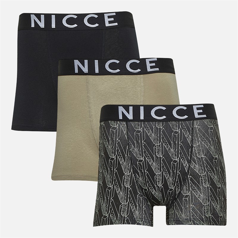 NICCE Mens Pittsburgh Three Pack Boxers Black AOP/Black/Grey Stone