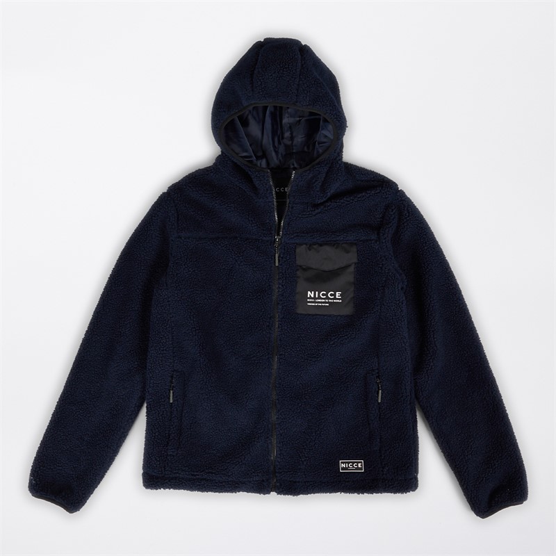 NICCE Mens Yappa Zip Through Hooded Borg Fleece Deep Navy