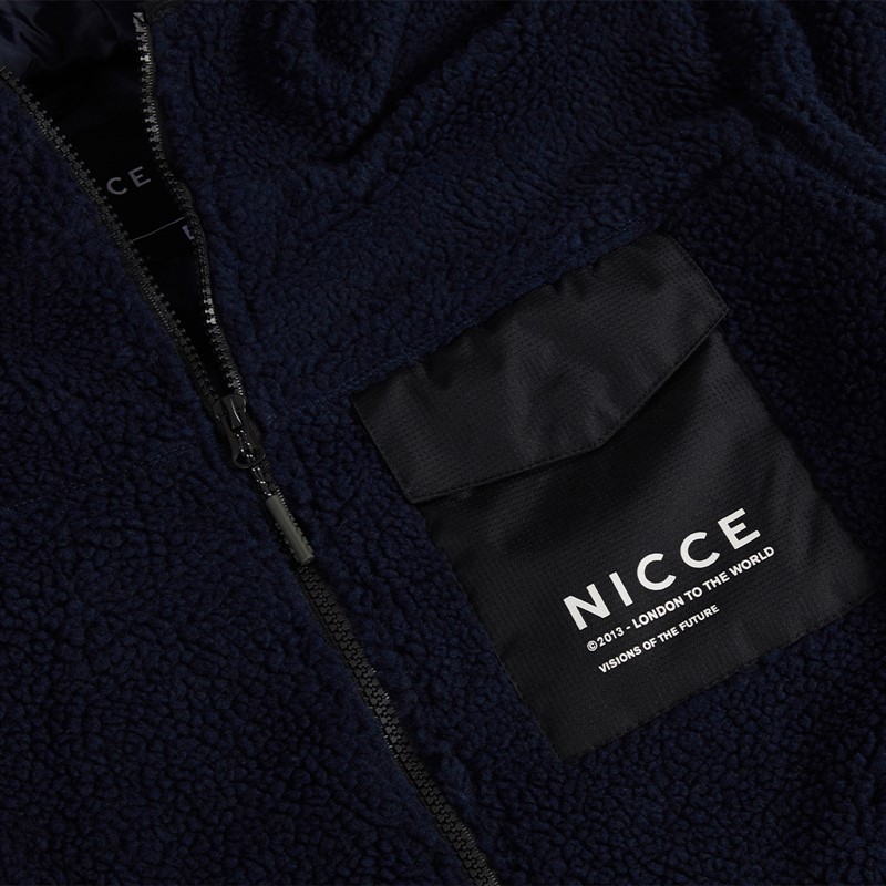 NICCE Mens Yappa Zip Through Hooded Borg Fleece Deep Navy