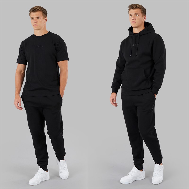 NICCE Mens Dinall Three Pack Hoodie T-Shirt And Joggers Set Black