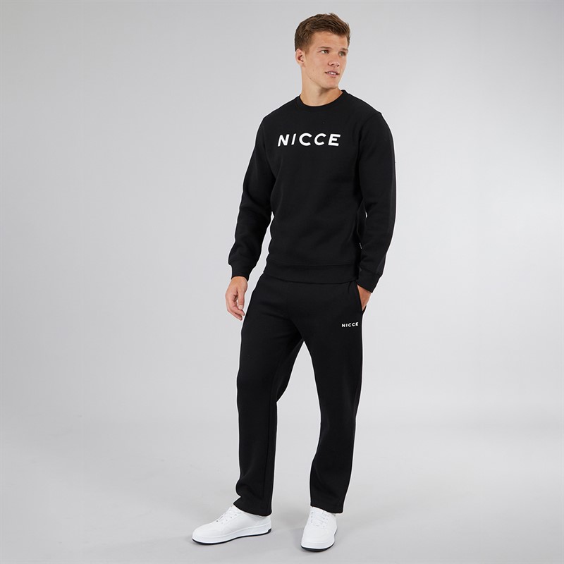 NICCE Mens Hemmi Crew Sweatshirt And Open Hem Joggers Tracksuit Black