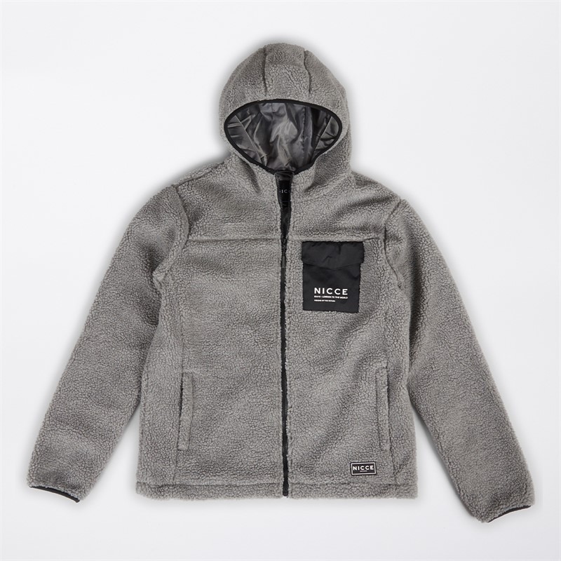 NICCE Mens Yappa Zip Through Hooded Borg Fleece Circular Grey