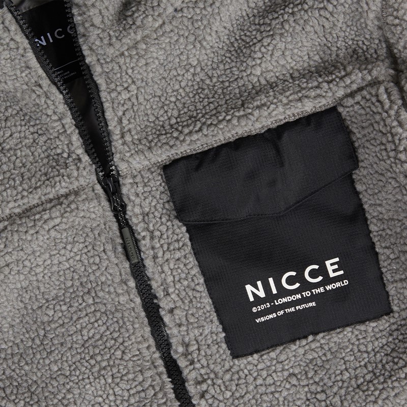 NICCE Mens Yappa Zip Through Hooded Borg Fleece Circular Grey