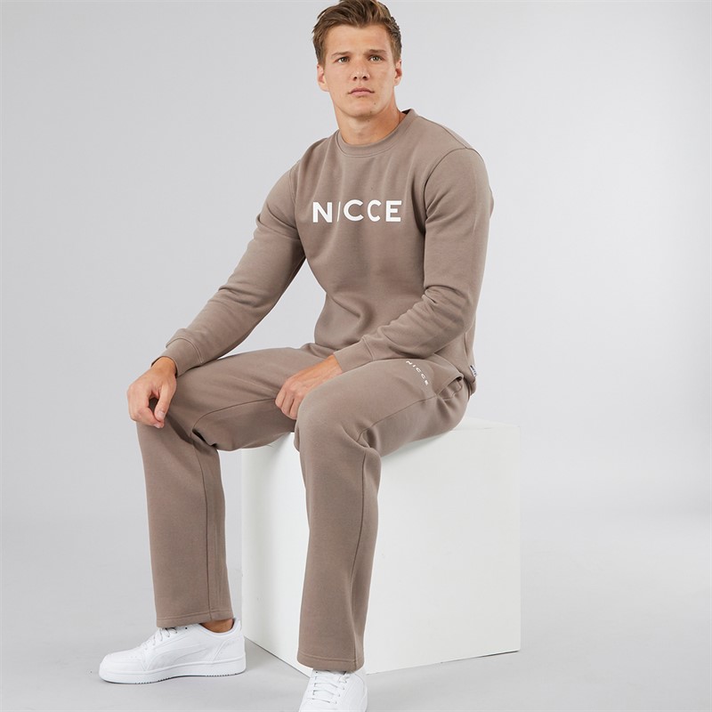 NICCE Mens Hemmi Crew Sweatshirt And Open Hem Joggers Tracksuit Mink