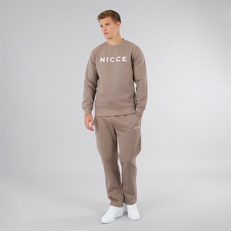 NICCE Mens Hemmi Crew Sweatshirt And Open Hem Joggers Tracksuit Mink