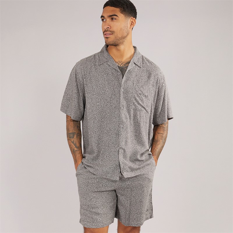 NICCE Mens Brail Shirt And Shorts AOP Co-Ord Charcoal - Size L