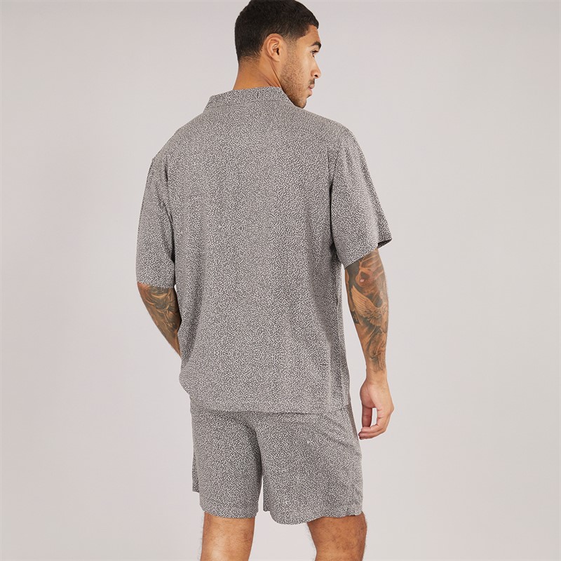 NICCE Mens Brail Shirt And Shorts AOP Co-Ord Charcoal