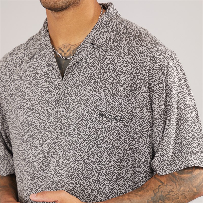 NICCE Mens Brail Shirt And Shorts AOP Co-Ord Charcoal