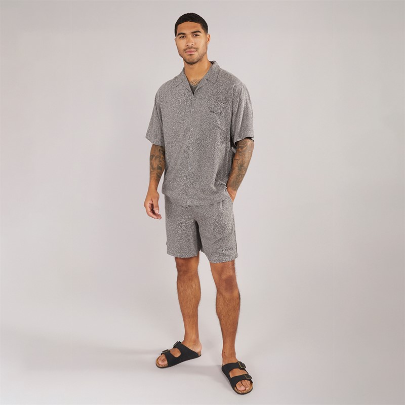 NICCE Mens Brail Shirt And Shorts AOP Co-Ord Charcoal