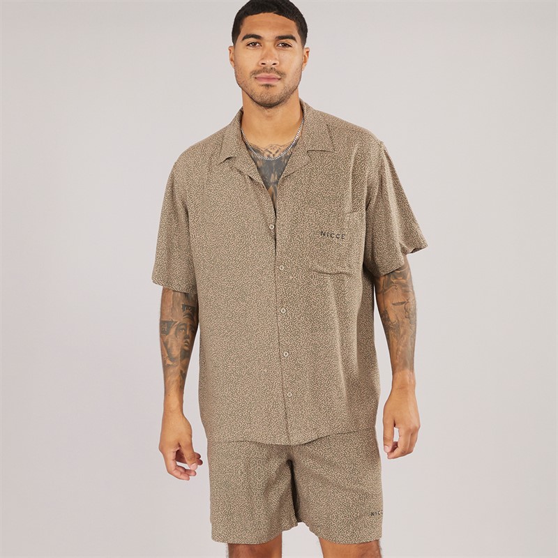 NICCE Mens Brail Shirt And Shorts AOP Co-Ord Khaki - Size XXL
