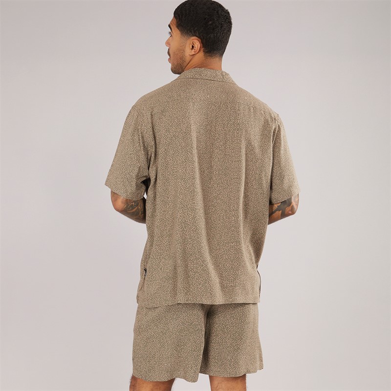 NICCE Mens Brail Shirt And Shorts AOP Co-Ord Khaki