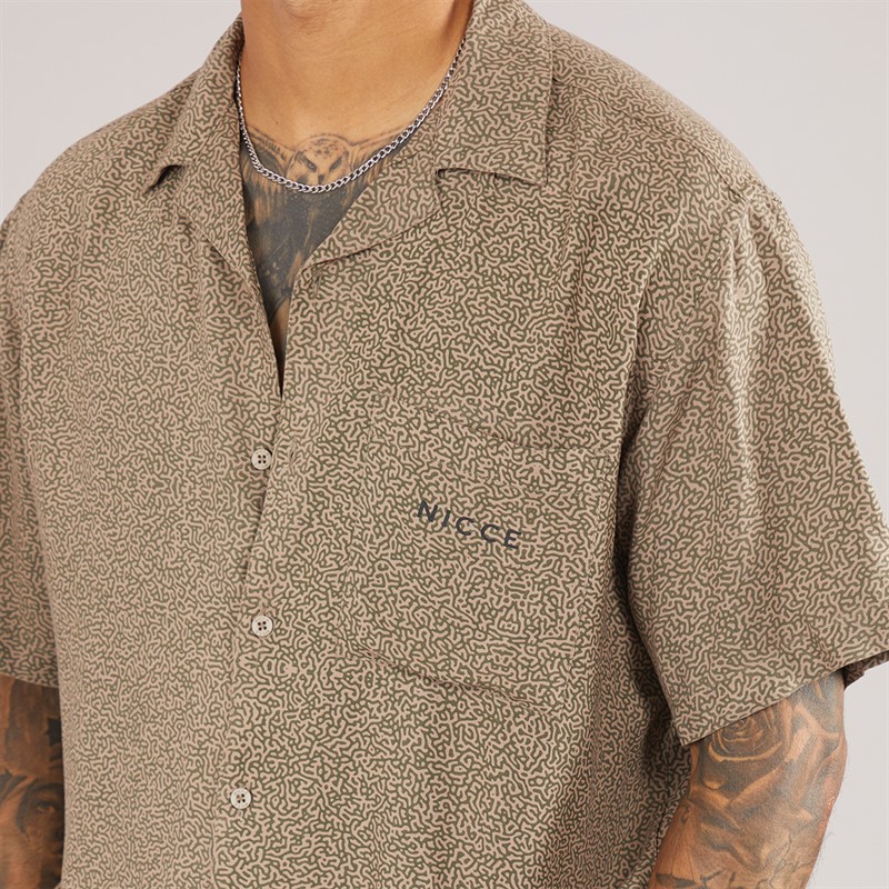 NICCE Mens Brail Shirt And Shorts AOP Co-Ord Khaki