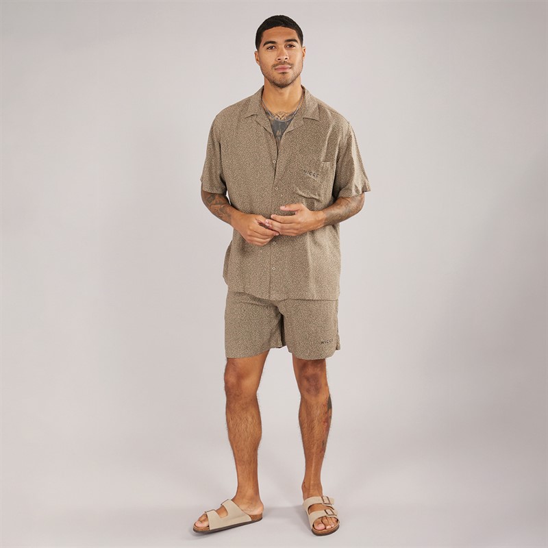 NICCE Mens Brail Shirt And Shorts AOP Co-Ord Khaki