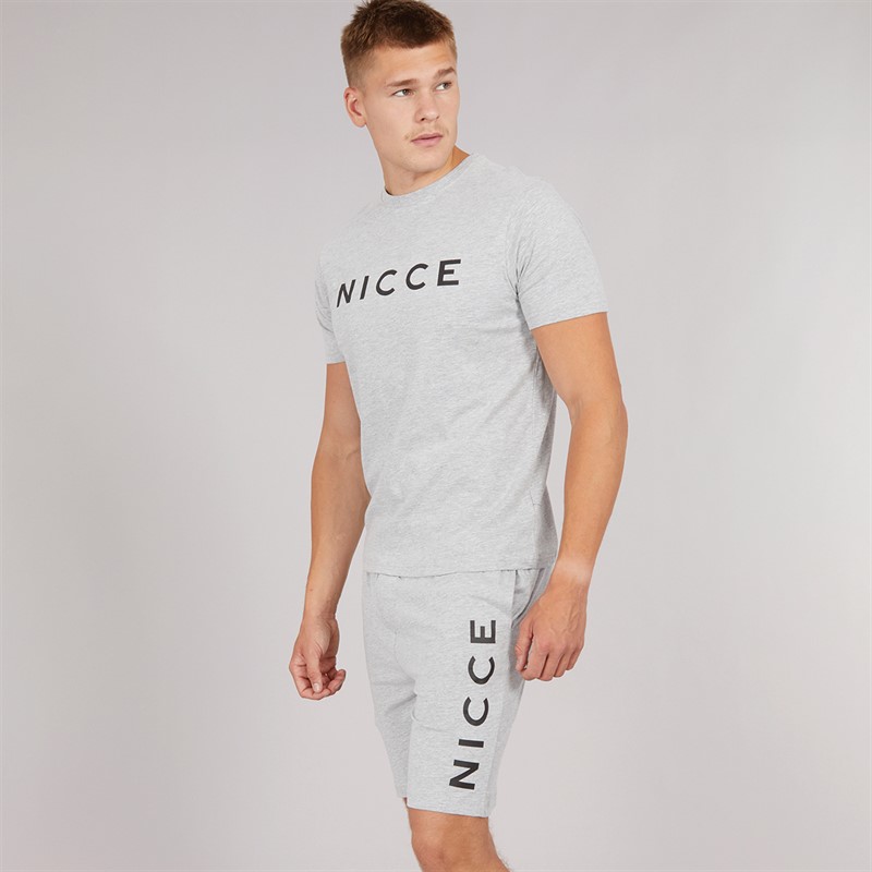 NICCE Mens Rowan T-Shirt And Shorts Lounge Set Grey Marl - Size XS