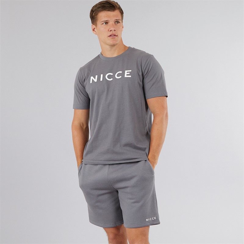 NICCE Mens Vitter T-Shirt And Shorts Co-Ord Steel Grey