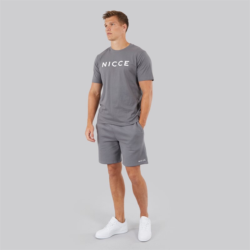 NICCE Mens Vitter T-Shirt And Shorts Co-Ord Steel Grey