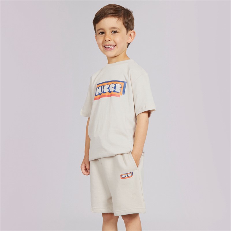 NICCE Boys T-Shirt And Shorts Co-Ord Set Beige - Size 5/6Y