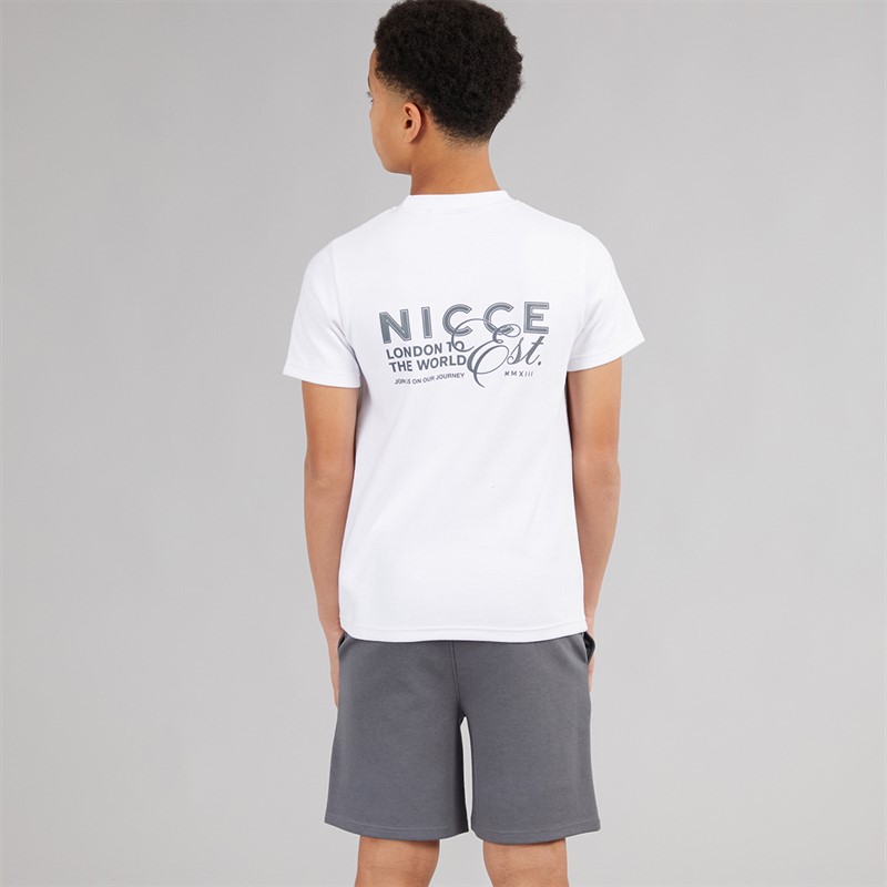 NICCE Junior Boys Sagit T-Shirt and Shorts Co-Ord Set White/Future Grey
