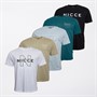 NICCE Mens Racemo Five Pack T-Shirts Black/Blue Aura/Classic Teal/White/Grey Stone