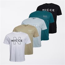 NICCE Mens Racemo Five Pack T-Shirts Black/Blue Aura/Classic Teal/White/Grey Stone