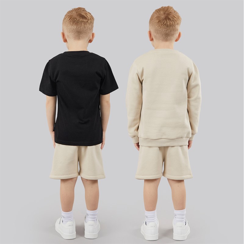 NICCE Boys Sweatshirt Shorts And T-Shirt Co-Ord Set Beige/Black