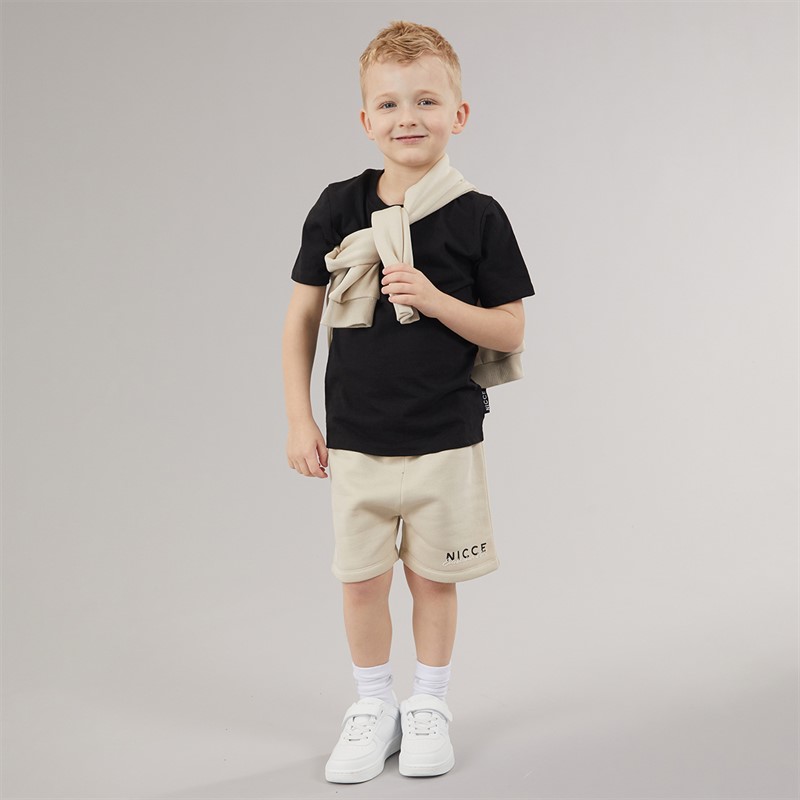 NICCE Boys Sweatshirt Shorts And T-Shirt Co-Ord Set Beige/Black