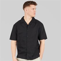 NICCE Mens Lichi Linen Revere Short Sleeve Shirt Black