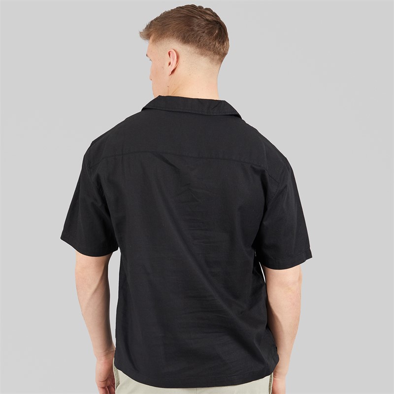 NICCE Mens Lichi Linen Revere Short Sleeve Shirt Black