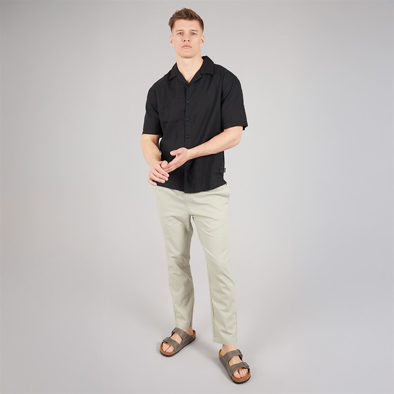 NICCE Mens Lichi Linen Revere Short Sleeve Shirt Black