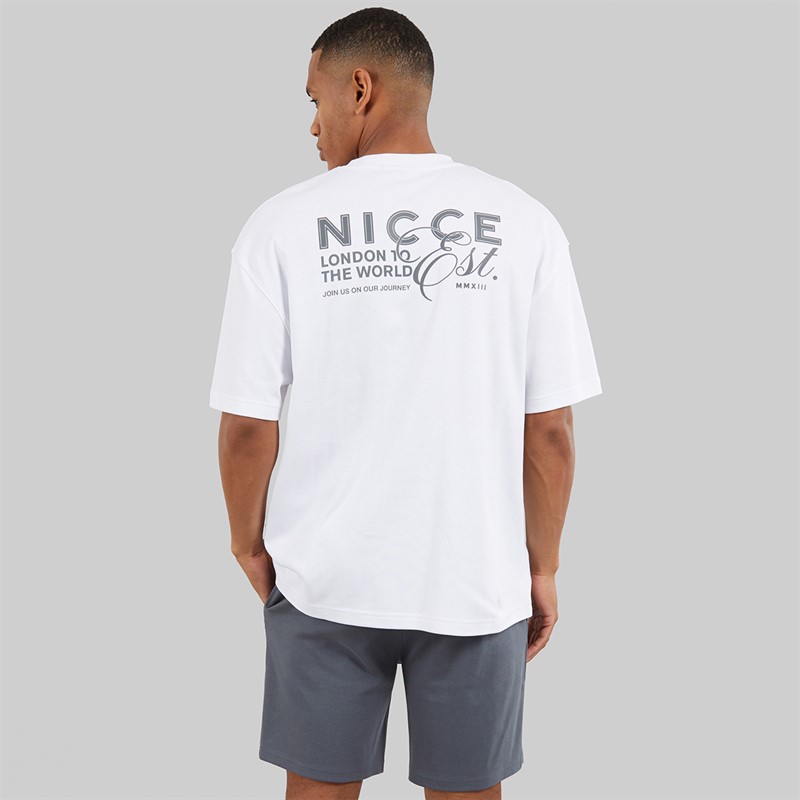 NICCE Mens Lovera Oversized T-Shirt And Jog Shorts Set White/Future Grey