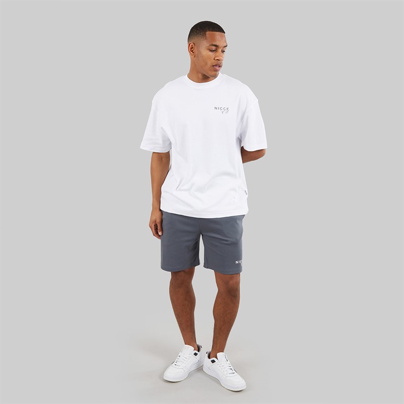 NICCE Mens Lovera Oversized T-Shirt And Jog Shorts Set White/Future Grey