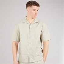 NICCE Mens Lichi Linen Revere Short Sleeve Shirt Grey Stone
