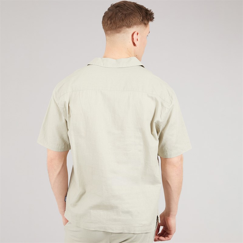 NICCE Mens Lichi Linen Revere Short Sleeve Shirt Grey Stone