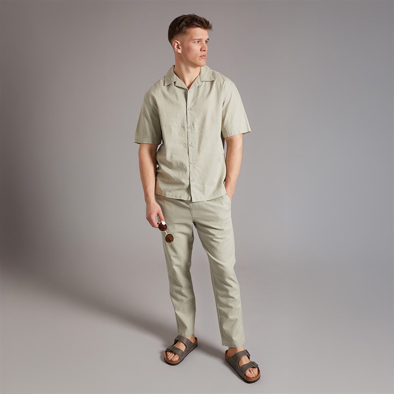 NICCE Mens Lichi Linen Revere Short Sleeve Shirt Grey Stone