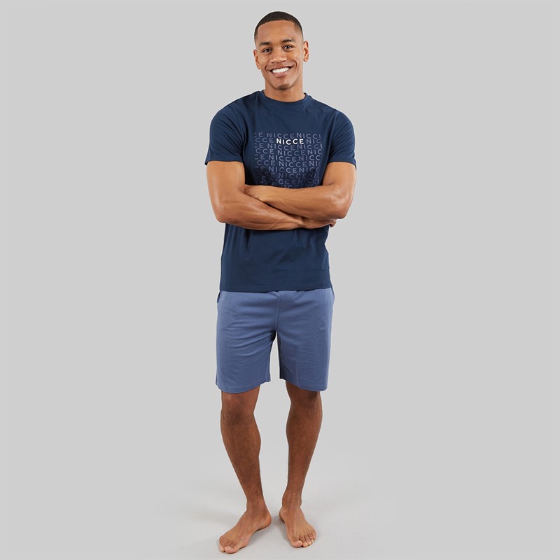 NICCE Mens Bexhill Jersey Lounge Shorts And T-Shirt Set Indigo