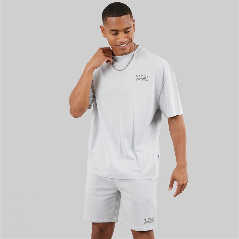 NICCE Mens Limon Oversized Resort T-Shirt And Jog Shorts Set Chalk Grey