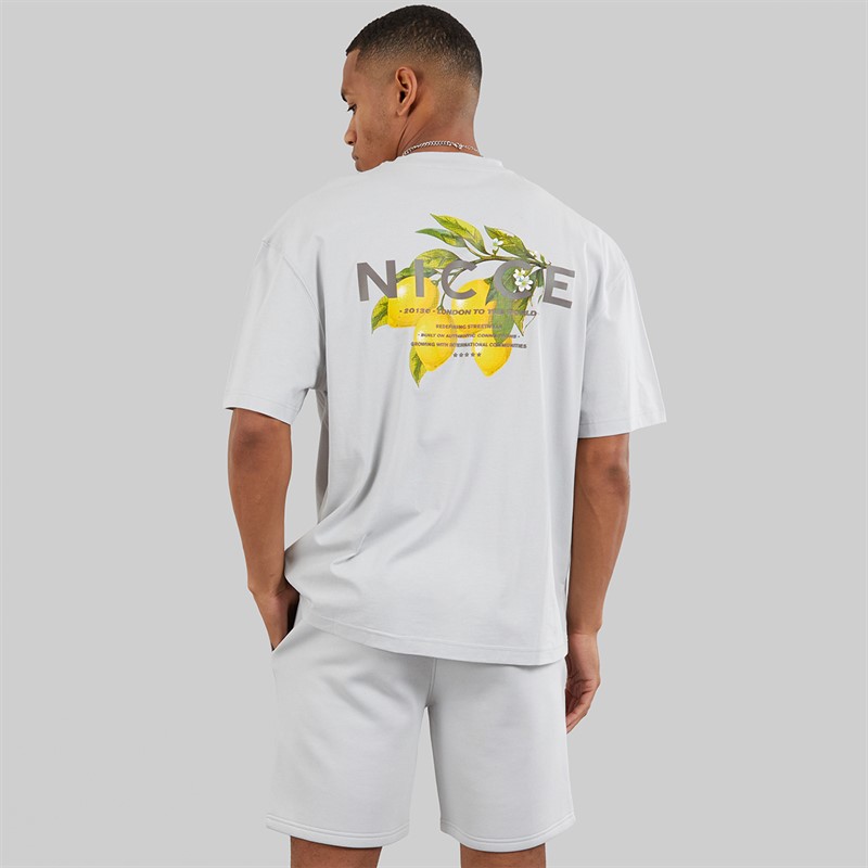 NICCE Mens Limon Oversized Resort T-Shirt And Jog Shorts Set Chalk Grey