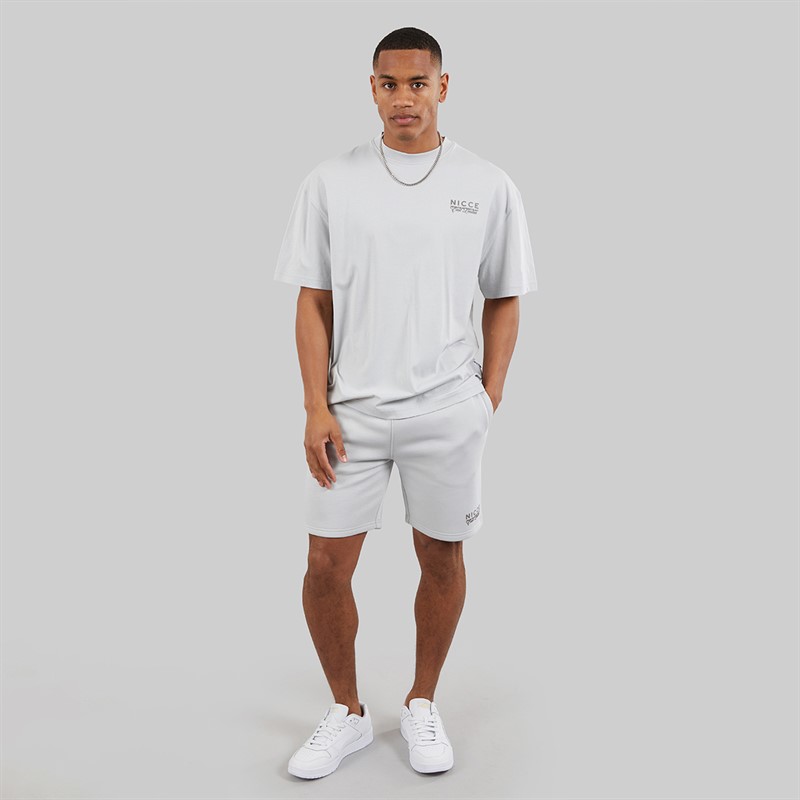 NICCE Mens Limon Oversized Resort T-Shirt And Jog Shorts Set Chalk Grey