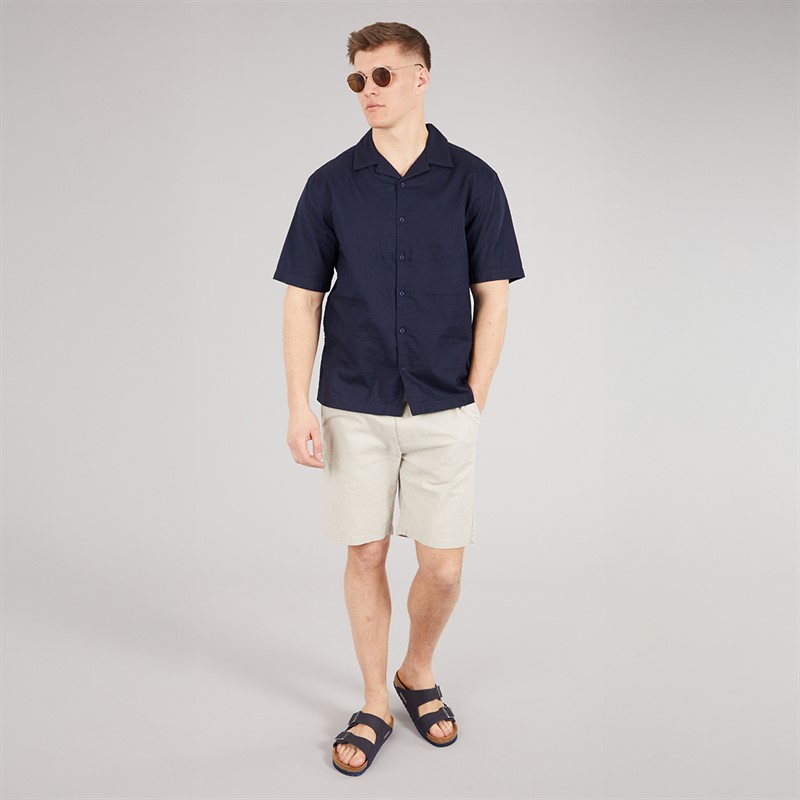 NICCE Mens Lichi Linen Revere Short Sleeve Shirt Dark Navy
