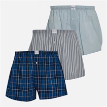 NICCE Mens Apont Three Pack Woven Boxer Shorts Navy Stripe/Blue Aura/Navy Check