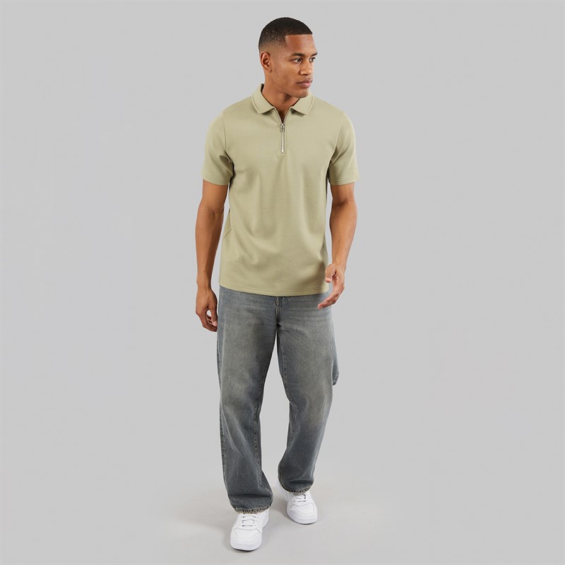 NICCE Mens Luxe Quarter Zip Polo Shirt Grey Stone
