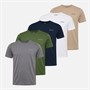 NICCE Mens Bardwell Five Pack T-Shirts Dark Stone/Steel Grey/White/Navy/Khaki