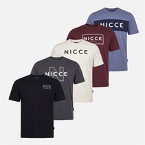 NICCE Mens Etnam Five Pack T-Shirts Dark Steel Blue/Black/Coal/Ivory/Fig Dk Steel Blue/Black/Coal/Ivory/Fig