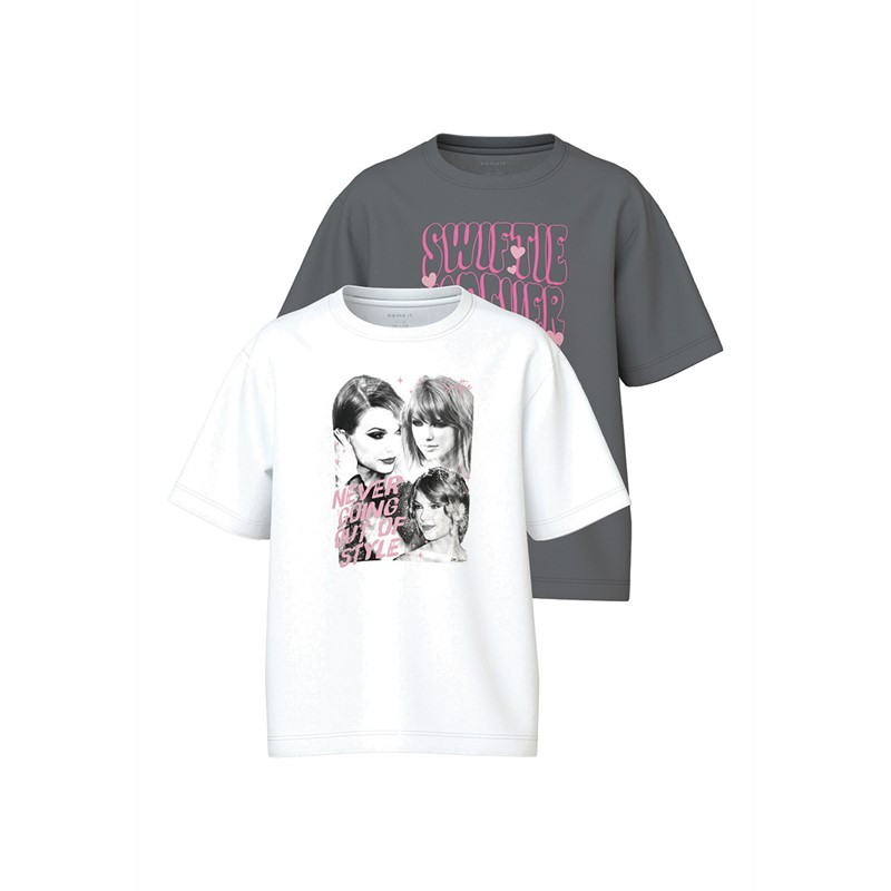 Name It Girls Taylor Swift Krira Two Pack T-Shirts Bright White/Lava Smoke