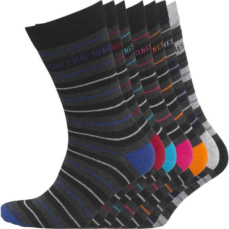 Buy Smith And Jones Mens Orkney Branded Jacquard Seven Pack Socks Black