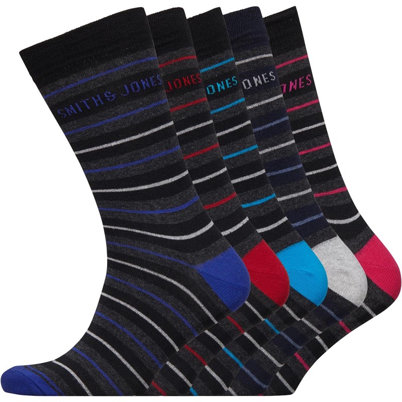 Buy Smith And Jones Mens Five Pack Ockey Socks Black/Striped