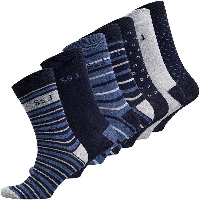 Smith And Jones Mens Roco Seven Pack Socks Plain/Stripe/Pattern