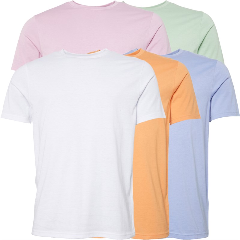 Smith And Jones Mens Buzzell Five Pack T-Shirts White/Denim/Apricot/Lilac/Light Green