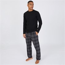 Smith And Jones Mens Woolfie Long Sleeve Lounge Top And Checked Flannel Pants Charcoal