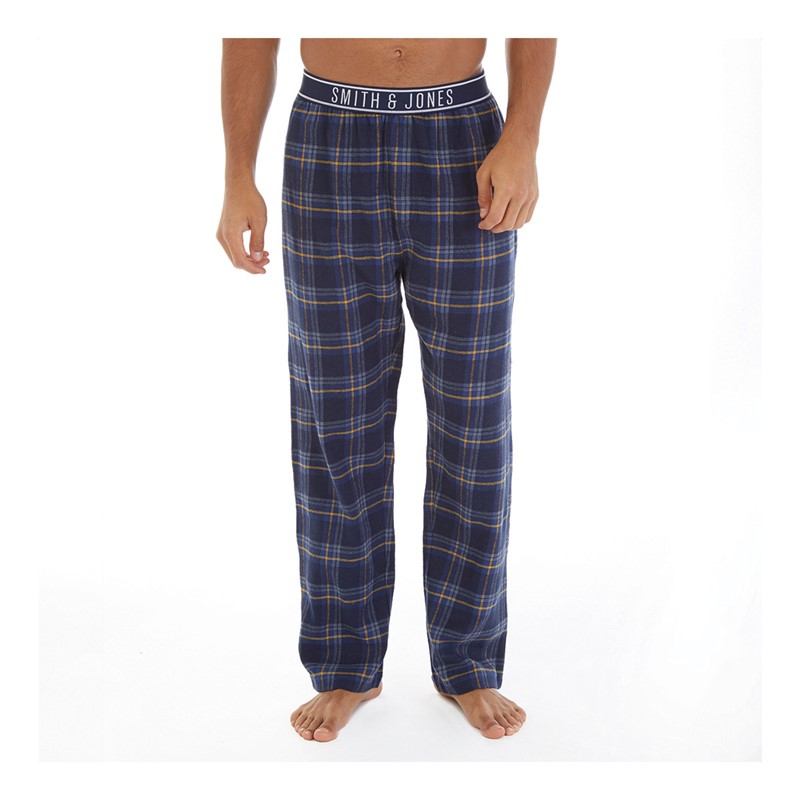 Smith And Jones Mens Dermot Poplin Check Lounge Pants Navy